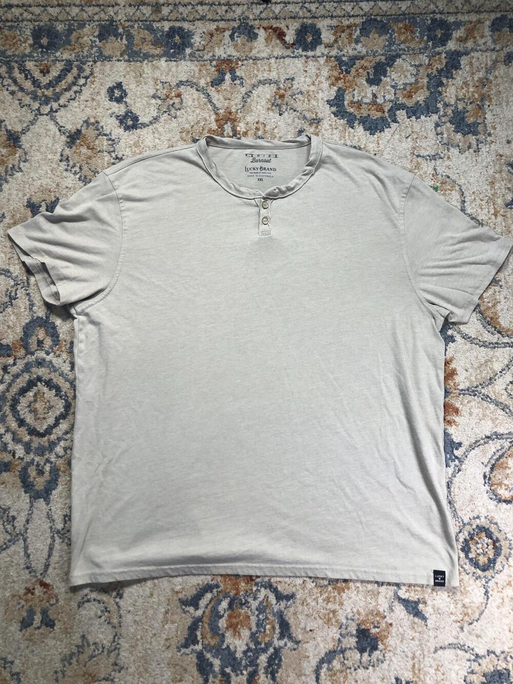 Lucky Brand Henley Shirt Mens 2XL Gray Short Sleeve Venice Burnout Tee Tagless
